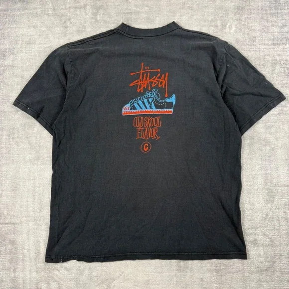Stussy Shirt Mens Large Black Vintage 90s Old Skool Flavor Distressed Graphic - Picture 3 of 15